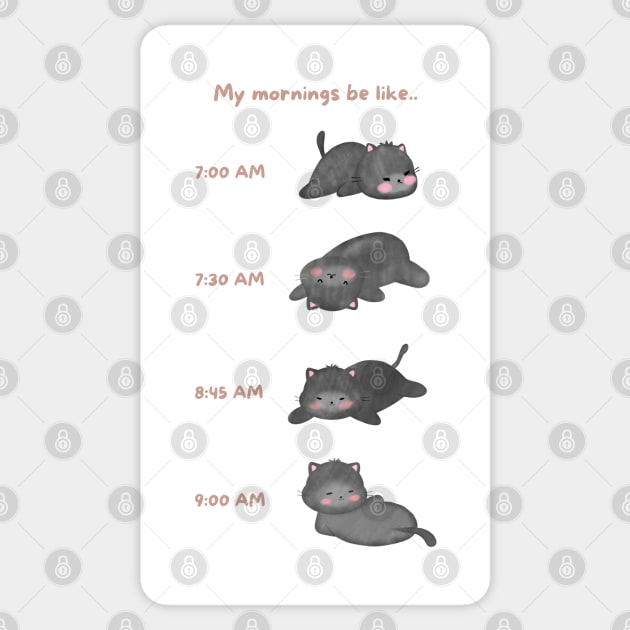 Lazy Black Cat Morning Routine Sticker by JileeArt